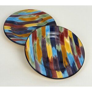 Set of 2 Tabletops Lifestyles Madrid Multicolor Hand-Painted Salad Plates 8-1/2"